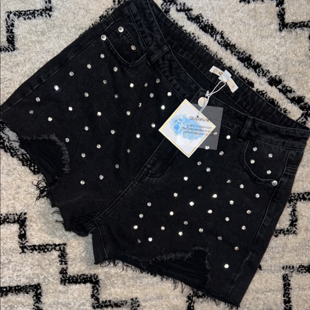 Studded Black Jean Shorts